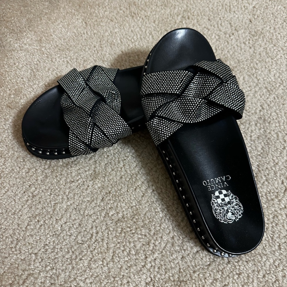 Vince Camuto Black and Silver Slide Sandals